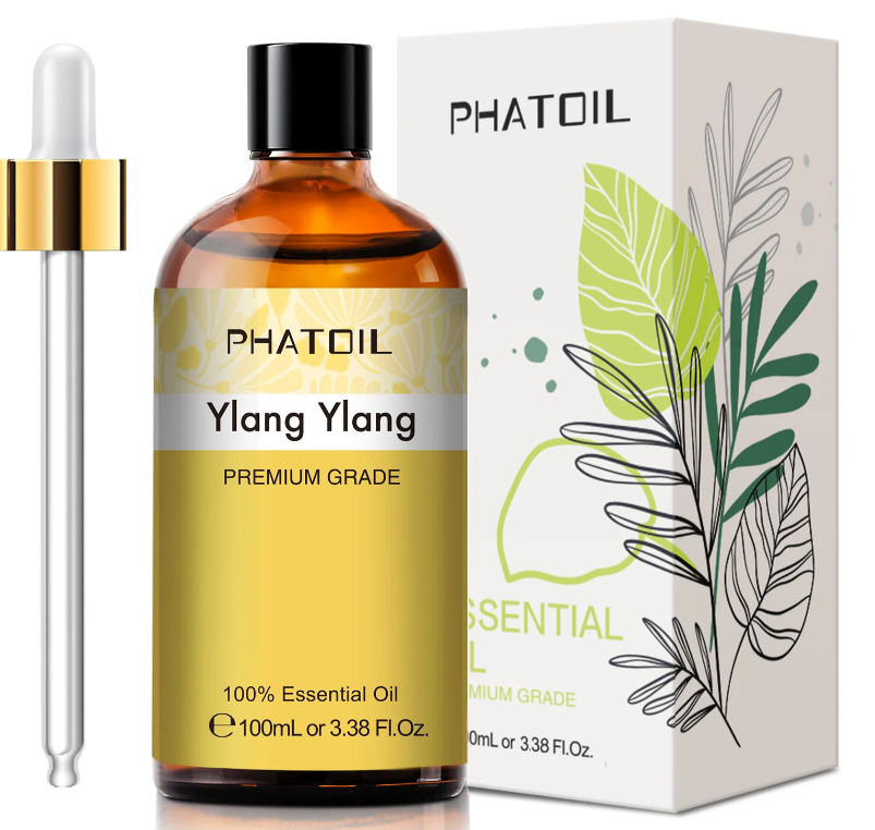 Huile essentielle d’ylang ylang 100 ml, flacon couleur jaune foncé