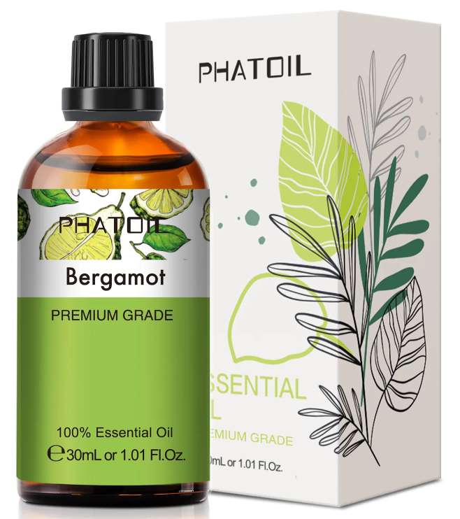 Flacon d’huile essentielle de bergamote Phatoil 30 ml, flacon couleur vert revitalisant