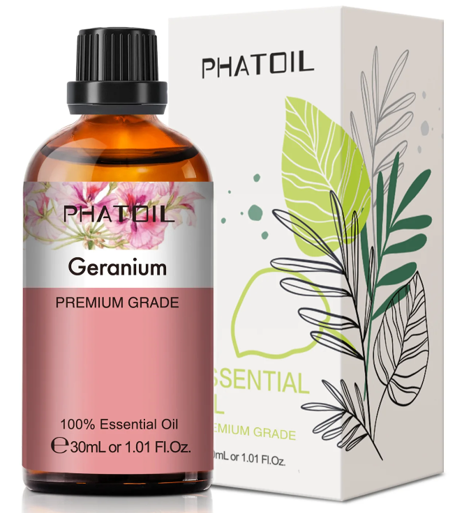Flacon d’huile essentielle de géranium Phatoil 30 ml, flacon couleur rose