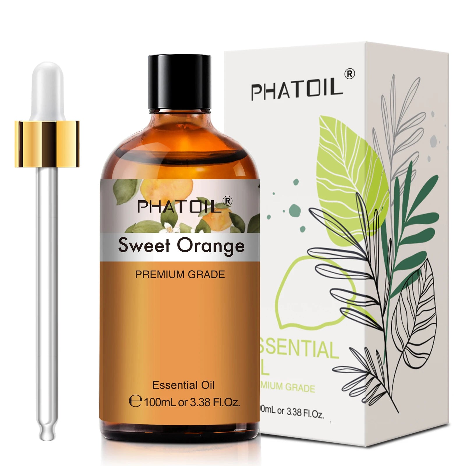 Huile essentielle d’orange douce 100 ml, flacon couleur orange