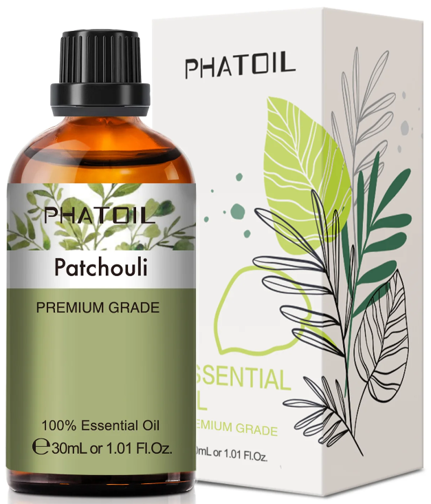 Flacon d’huile essentielle de patchouli Phatoil 30 ml, couleur vert boisé