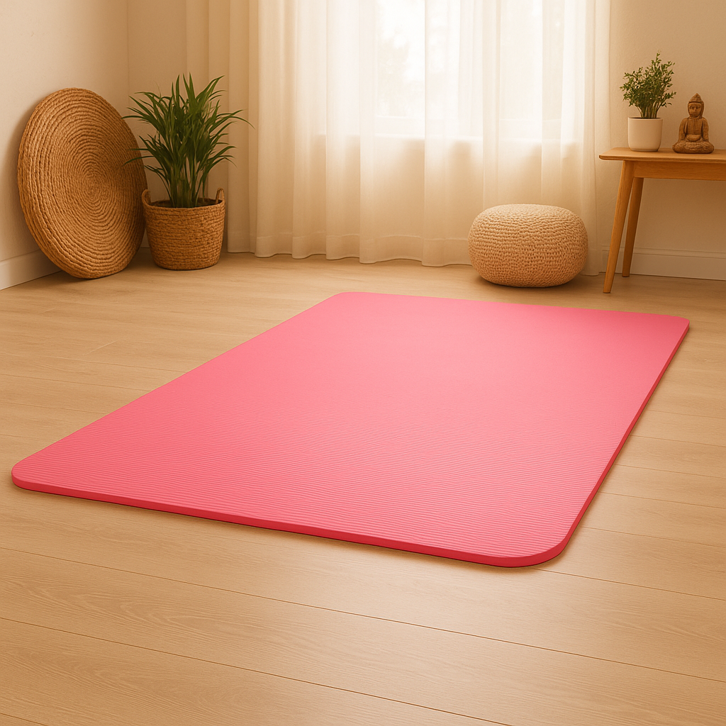 Tapis de yoga rose épais dans une maison  avec une ambiance zen